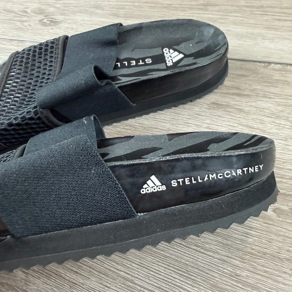 Adidas Stella McCartney Women Slide Sandals Mesh Elastic Strap Black FY1164 Sz 7